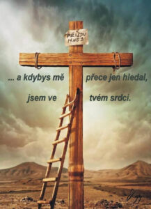 prázdný kříž se vzkazem Ježíše Krista