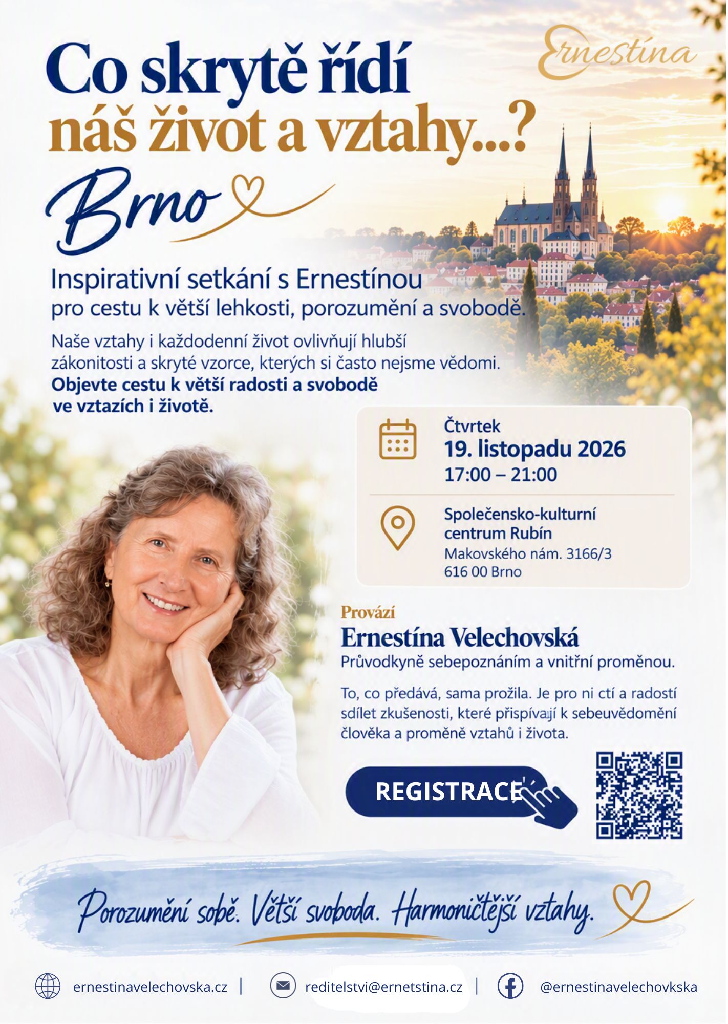 leták k setkání s Ernestínou v Brně 19. 11. 2026