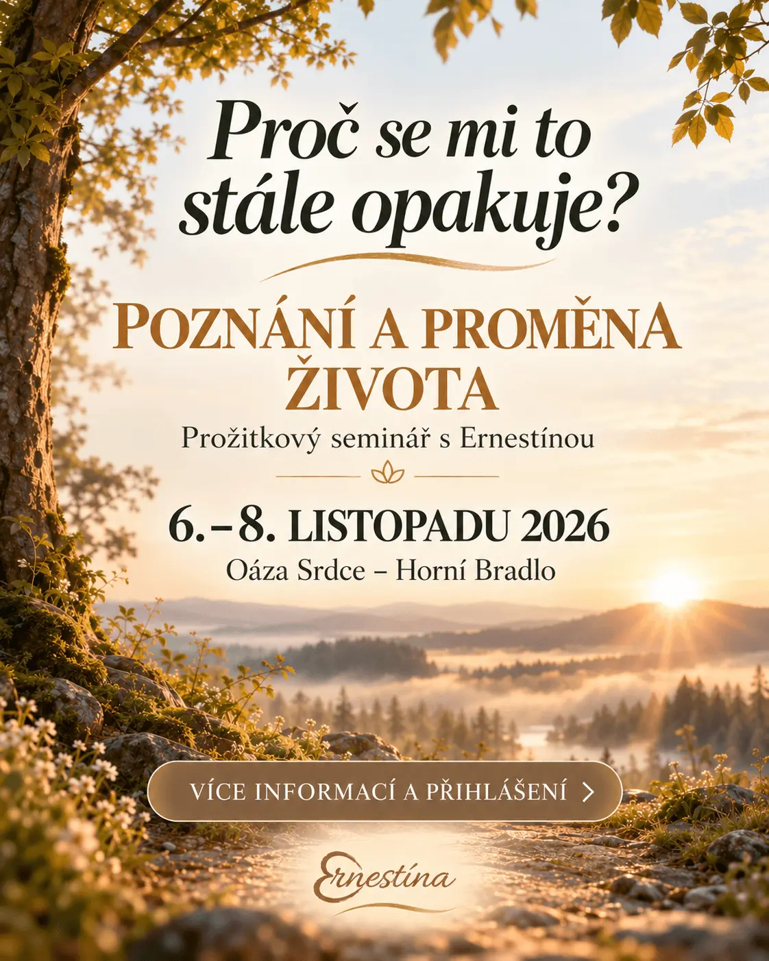 vizuál k pozvánce na seminář Poznání s Ernestínou Velechovskou